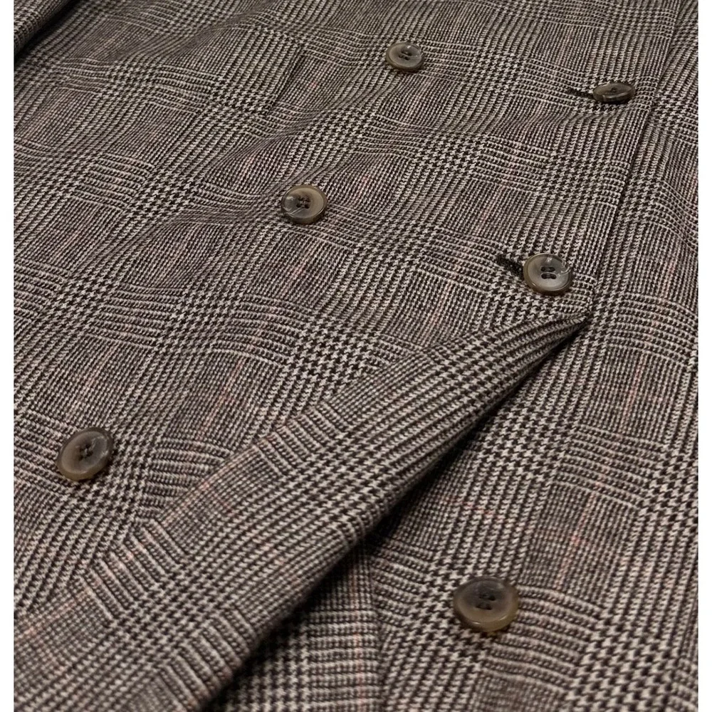Vtg Chester Barrie Union USA Wool beige glen check double breast blazer men 44R